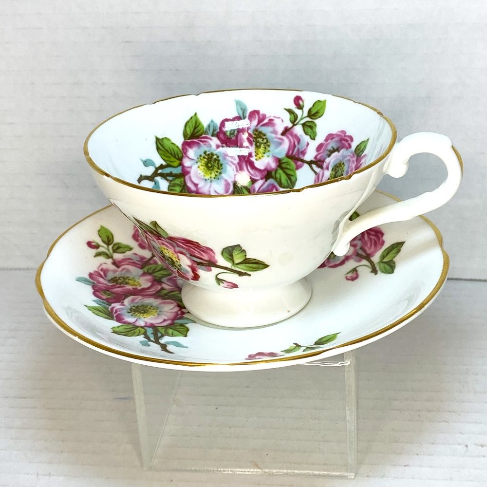 Vintage Stanley Fine Bone China England Tea Cup and Saucer Pink Flowers